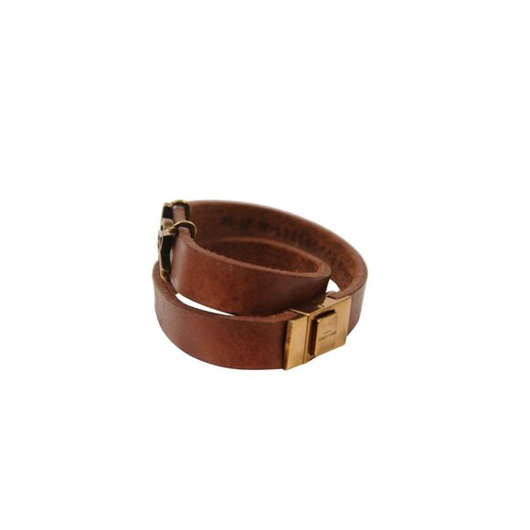 Saint Laurent Opyum YSL Logo Wrap Bracelet Medium Brown Leather Brass Hardware - Picture 3 of 11